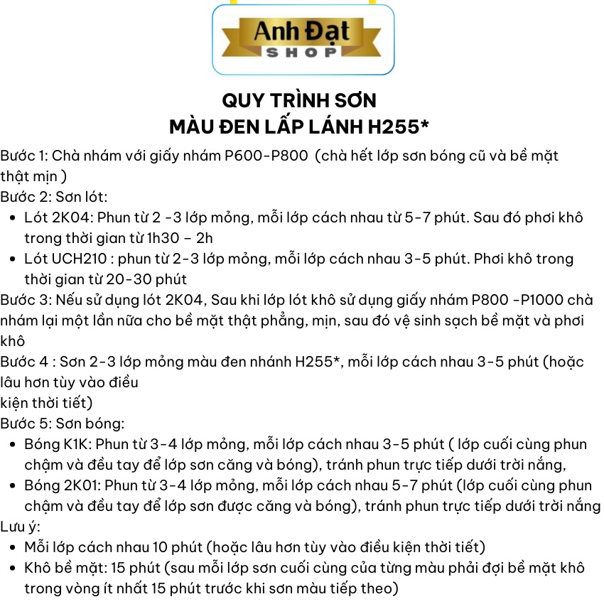 Sơn xịt samurai màu đen ánh kim H255* 400ml, kháng xăng A92, A95, chống rạn nứt, bình xịt