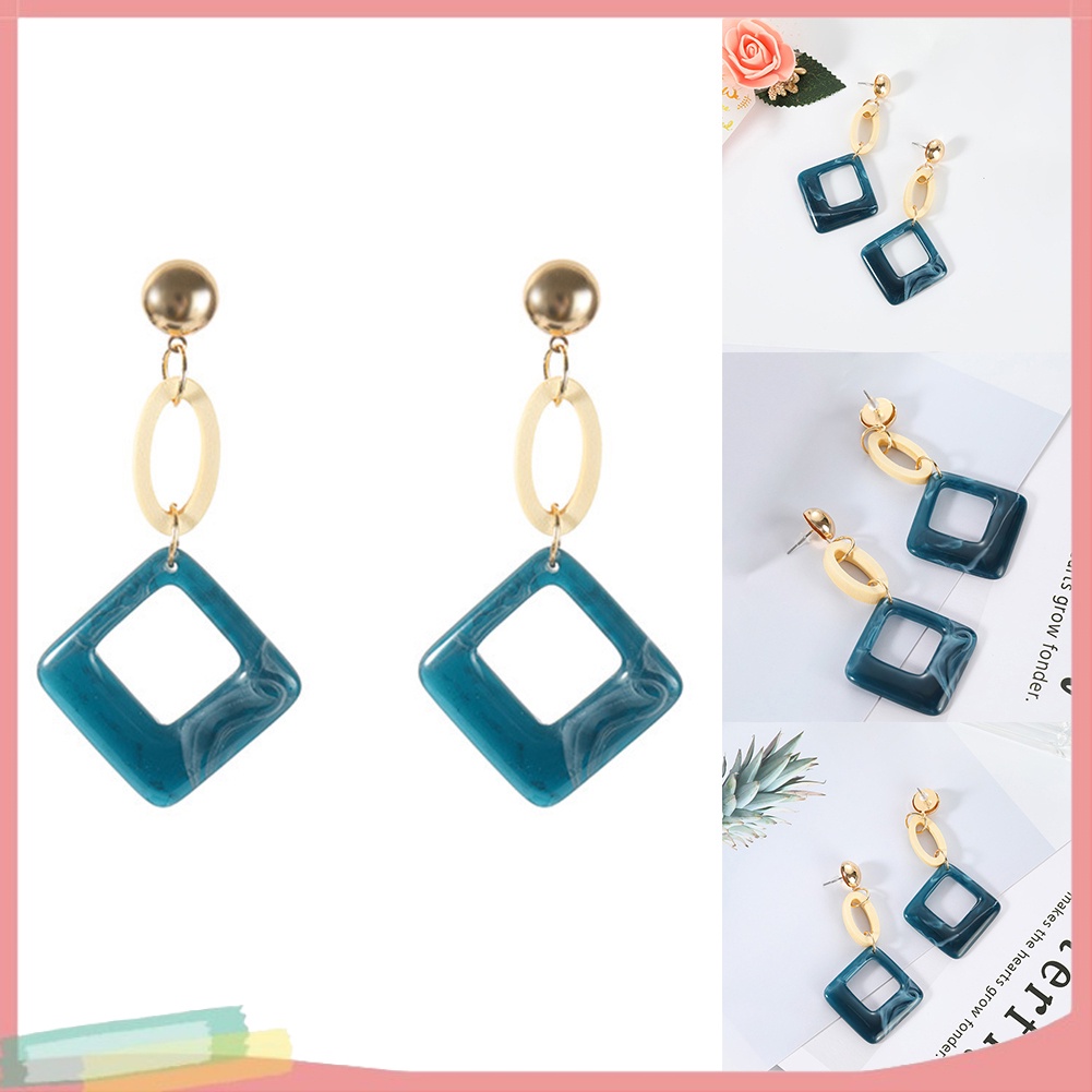 Khuyên tai dáng dài mặt hình thoi phong cách vintage