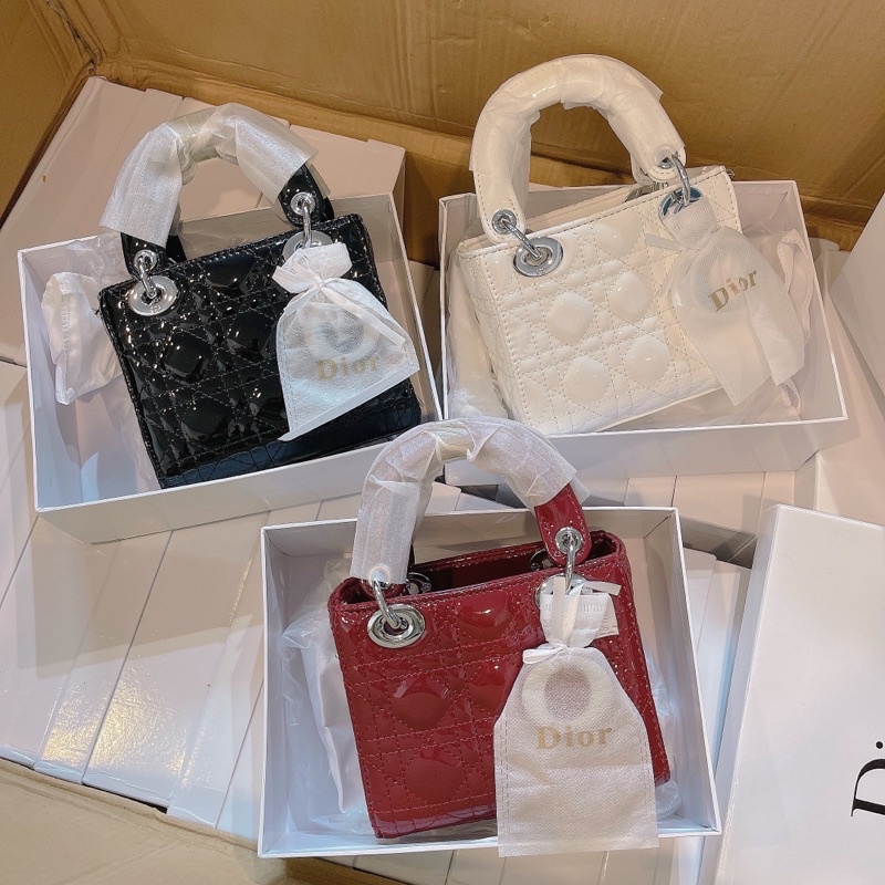 TÚI DIOR DA BÓNG PHỤ KIỆN BẠC KÈM HỘP HÀNG CHUẨN