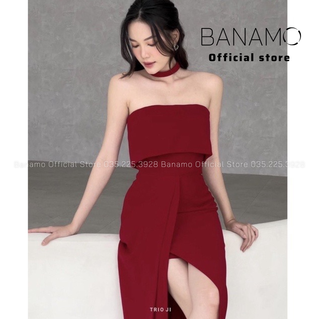 Váy dự tiệc Banamo Fashion đầm nhung xẻ tà dáng dài cổ choker 5510 | BigBuy360 - bigbuy360.vn