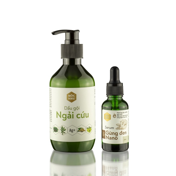 Bộ Đôi Dầu Gội Ngải Cứu 300ml Và Serum Gừng Đen Nano Ngãi Cứu Mộc Nhu 30ml Cho Tóc Gàu Nấm - Moc Nhu