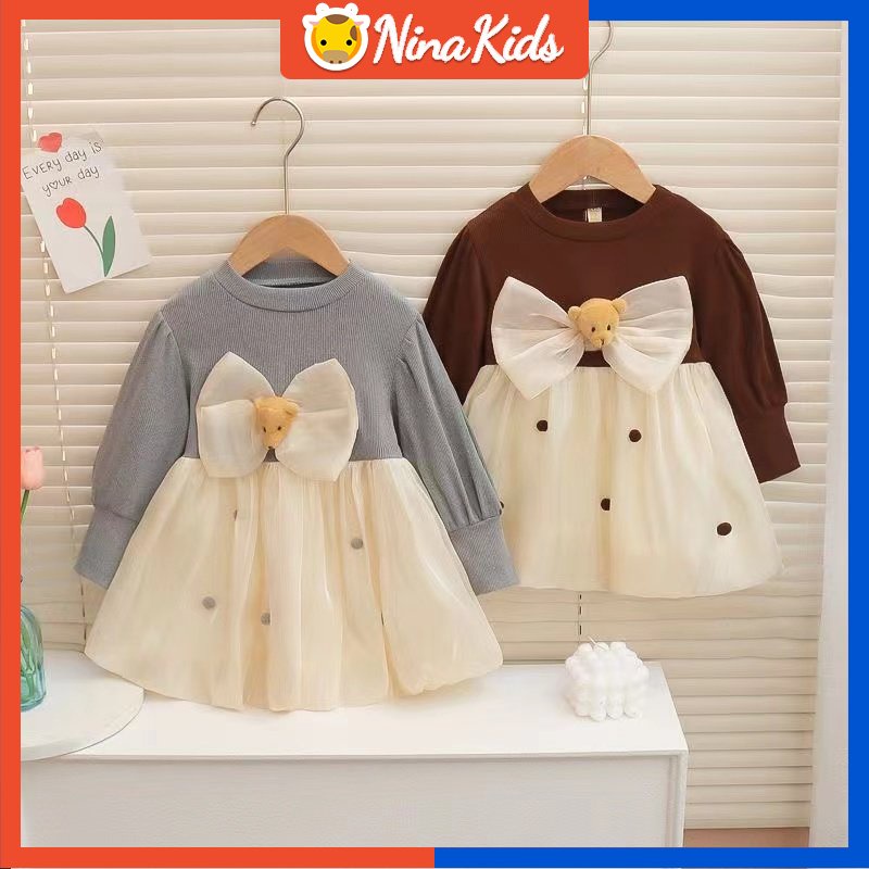 Đầm Dài Tay Phong Cách Hàn Quốc Đáng Yêu Dành Cho Bé Gái 0-4 Tuổi