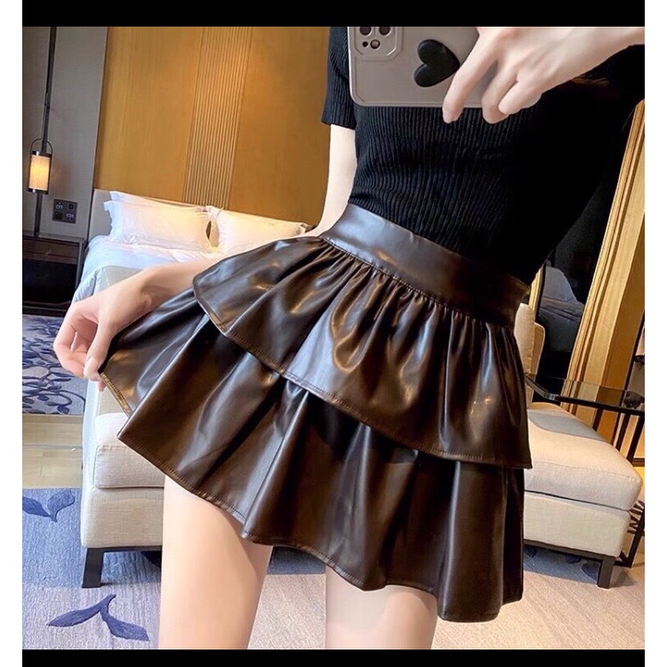 Chân Váy Da 2 Tầng,Váy Xòe Xếp Ly Hàng QC