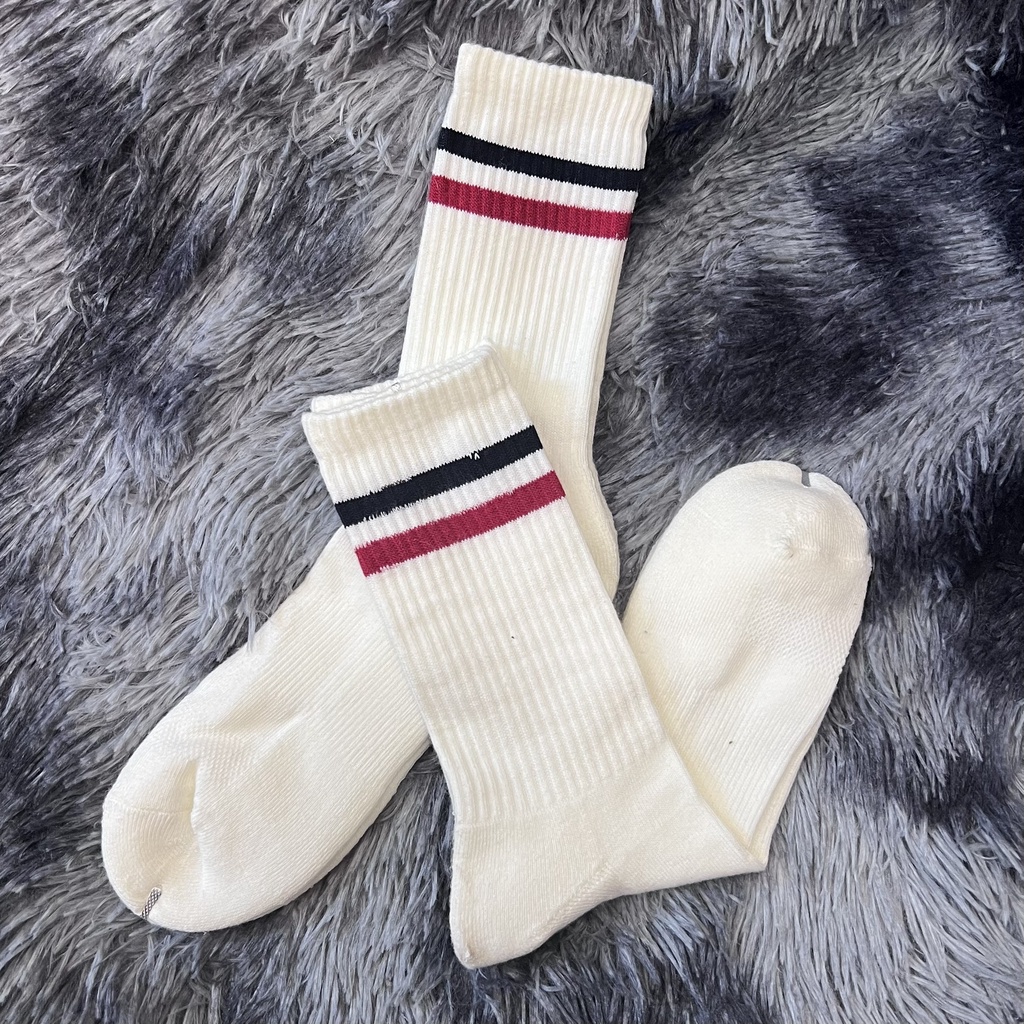 Tất Dài Vớ Kẻ Hình Lửa nhiều màu Nam Nữ Basic Cotton 100%