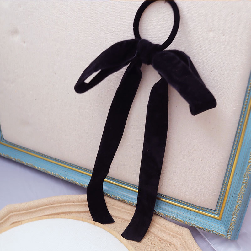 1 Dây Cột Tóc Ruy Băng Thắt Nơ Đen Phong Cách Pháp Thanh Lịch Dễ Phối Đồ