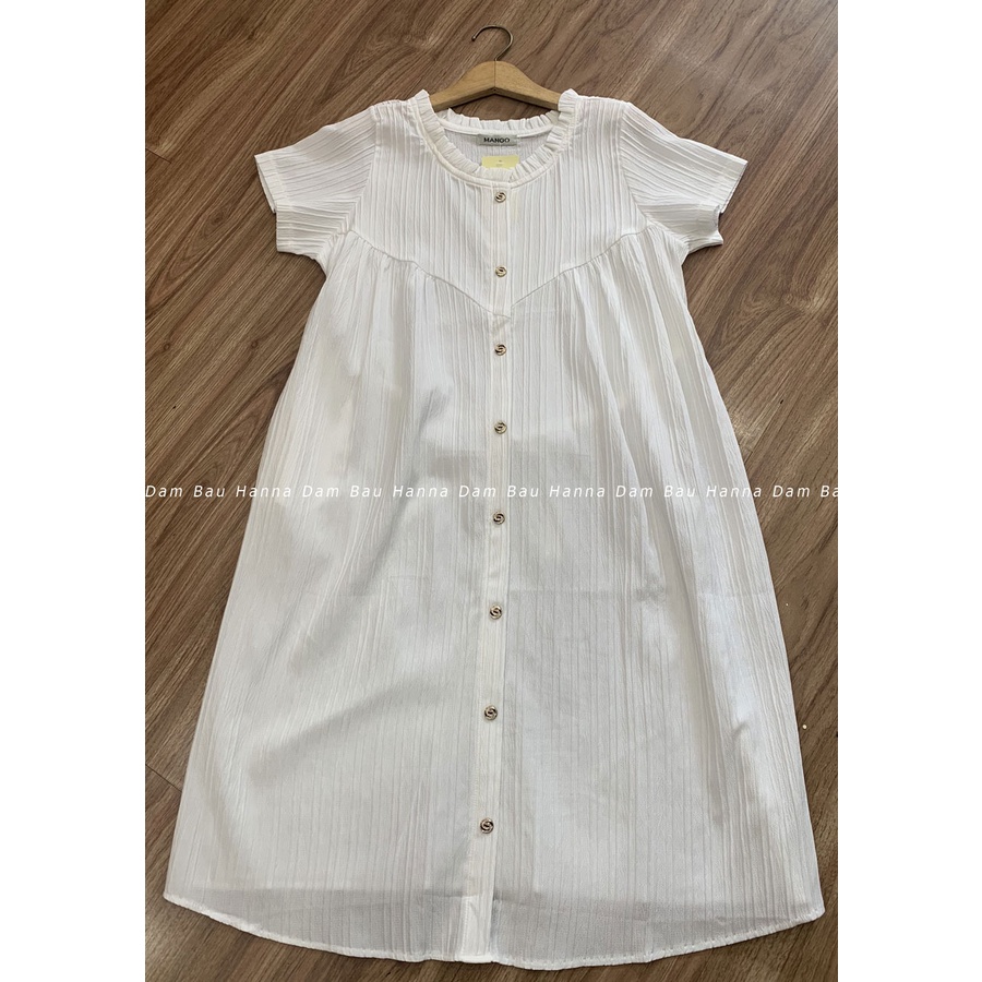 [HANNA] Đầm bầu công sở dễ thương free size 40-70kg dài qua gối vải cao cấp thoáng mát không nhăn có túi bên sườn có dây