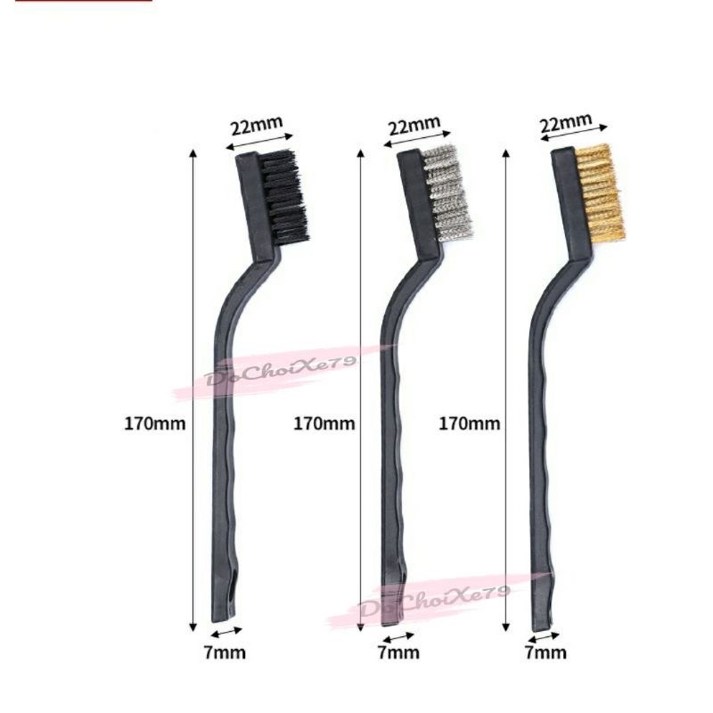 bộ cọ 3 cây đồng , sắt , nhựa giúp vệ sinh chi tiết máy những nơi nhỏ nhất hàng chính hãng