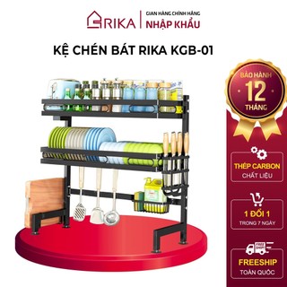 Kệ Chén Bát Đa Năng RIKA KGB01 Sơn Đen Tĩnh Điện Để Trên Bồn Rửa Bát Kèm Ống Đũa Giá Dao Thớt Hàng Nhập Khẩu CHính Hãng
