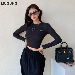 Áo croptop dài tay cổ tròn Mugung Áo thun nữ dáng croptop A03
