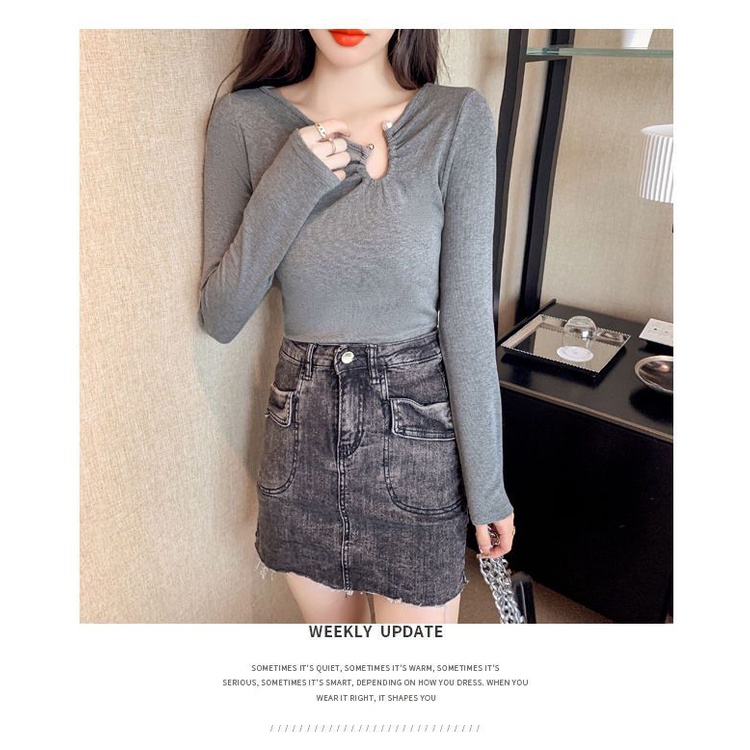 Áo Thun Tay Dài Dáng Ôm Thiết Kế Mới Năng Động Thời Trang