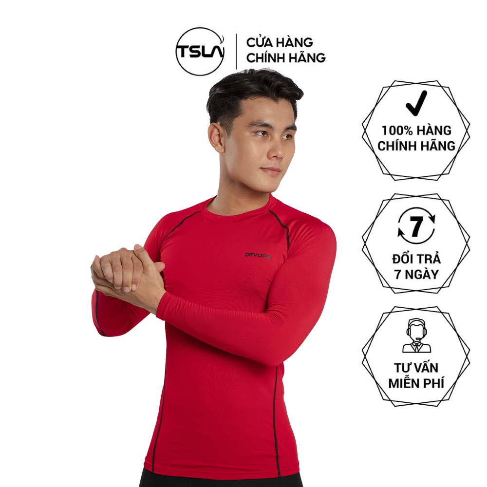 Áo thun nam dài tay DEVOPS lót lông giữ nhiệt form slimfit co giãn thoải mái phù hợp chơi thể thao tập gym TSLA DET1034