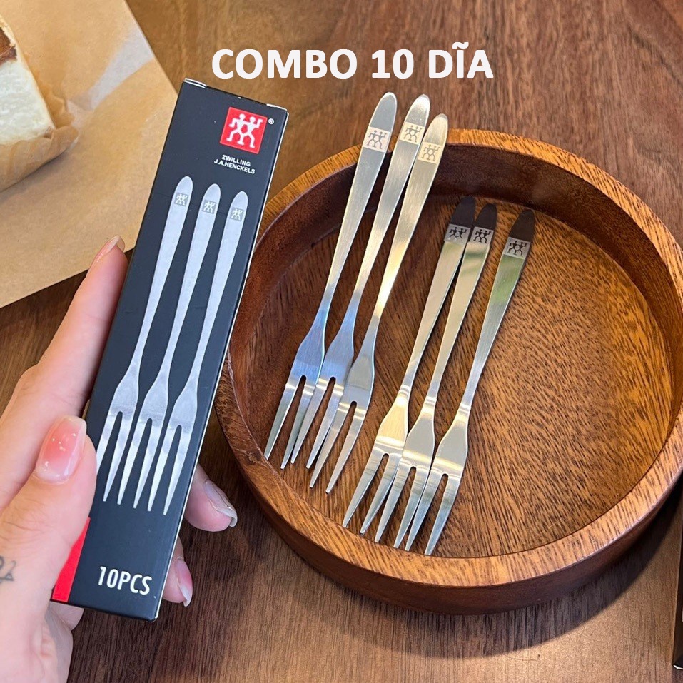 Set 10 Dĩa Inox Ăn Hoa Quả Trái Cây, Nĩa Ăn Bánh Gato Hải Sản