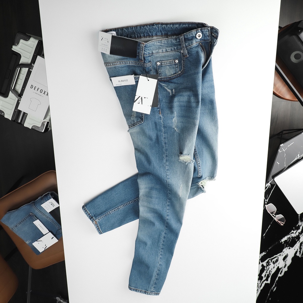 QUẦN BÒ - QUẦN JEAN - JZR - RIPPED JEAN BLUE - FORM SLIM FIT - CODE: 221009