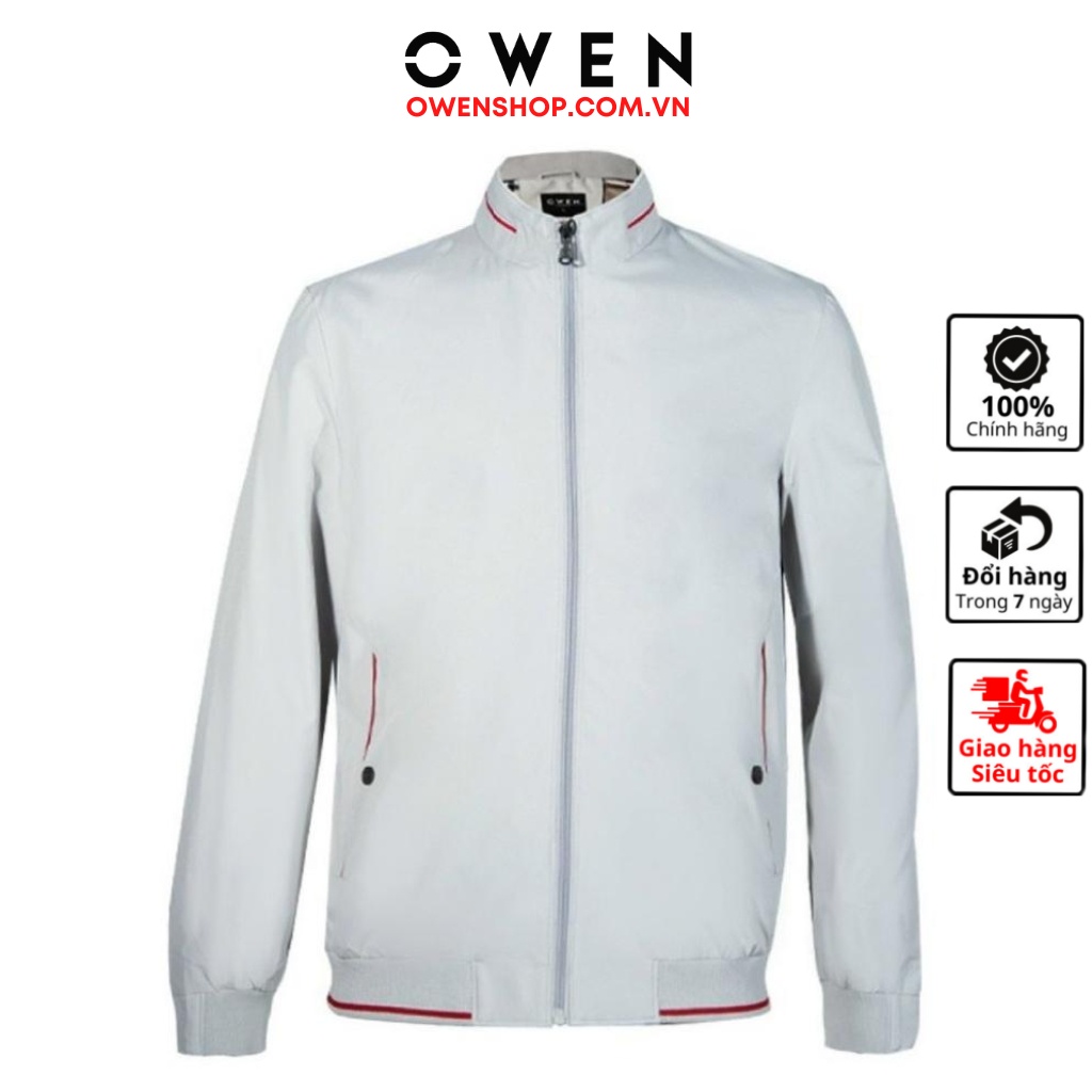 Áo khoác nam cao cấp Owen JK220707 Jeacket gió 2 lớp màu xám trơn dáng suông cổ đứng bo tay và gấu vải polyester