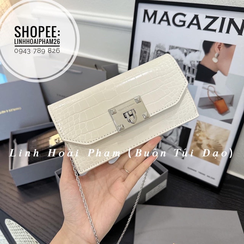 Ví dài khoá gập chất da rắn kèm dây đeo fullbox