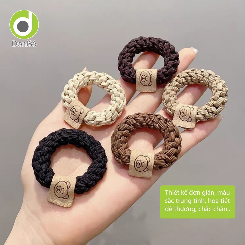 Thun cột tóc tết bằng sợi thun mác gấu bằng da siêu dễ thương - Doni - DOPK296