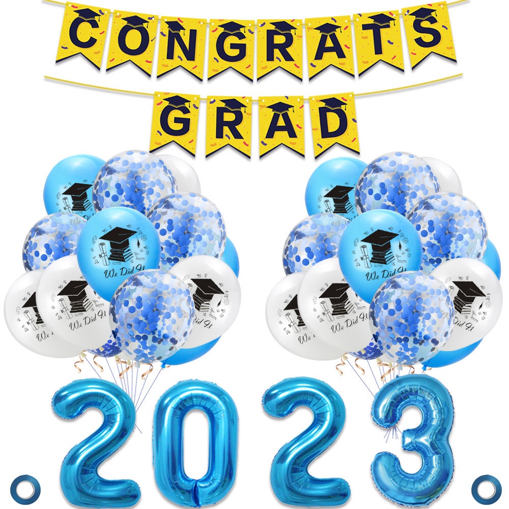 Set Bong Bóng 2023 Trang Trí Lễ Tốt Nghiệp Graduation Season Decor Celebrating Happy Graduation School Leaving Party Banner Pulling Flag We Did It Balloons