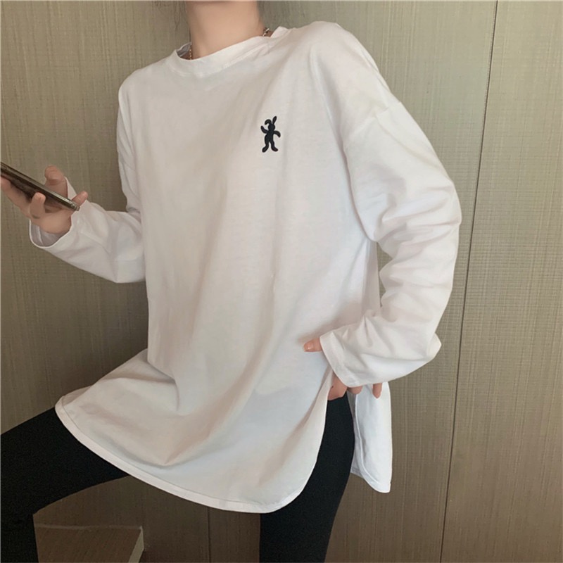 Áo thun SUXI tay dài dáng rộng màu sắc đơn giản dễ phối đồ thời trang thu đông cho nữ