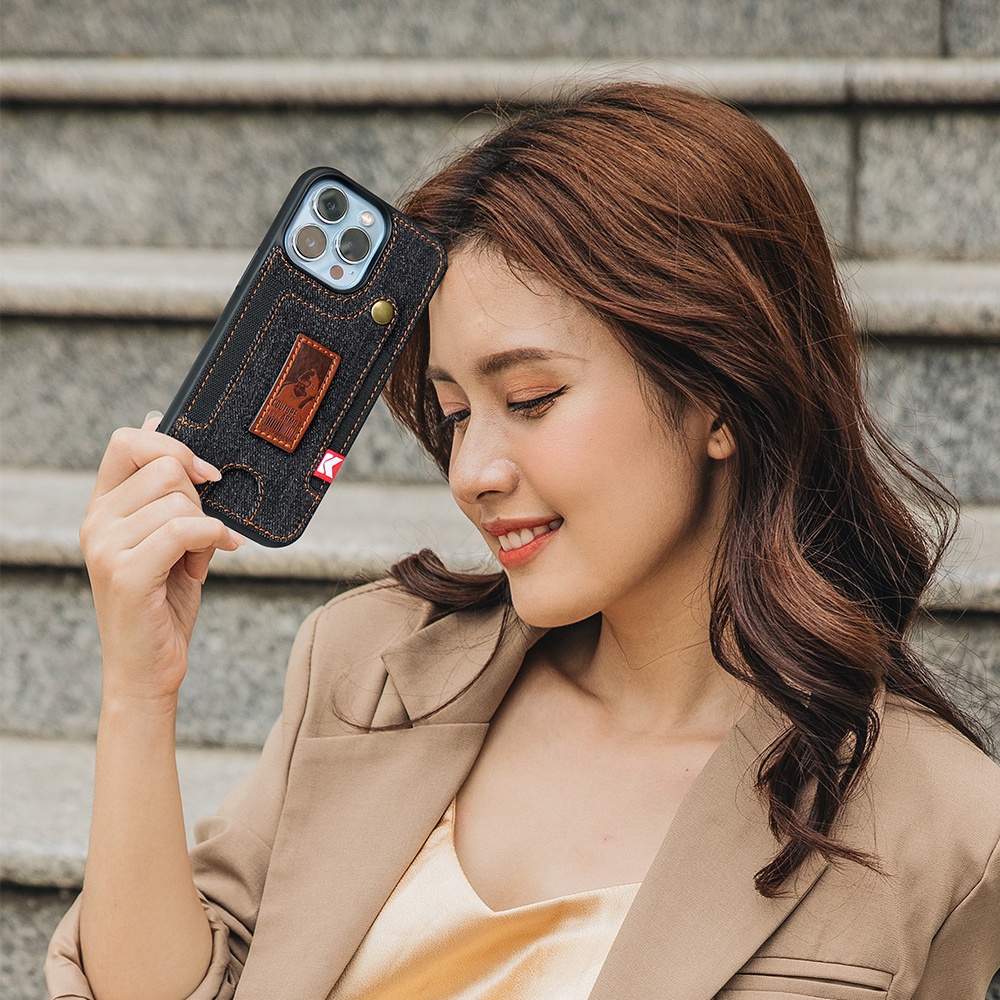 Sang Trọng Bao Da Điện Thoại Phối denim Có Ngăn Đựng Thẻ Cho iphone 14 plus 13 12 pro max