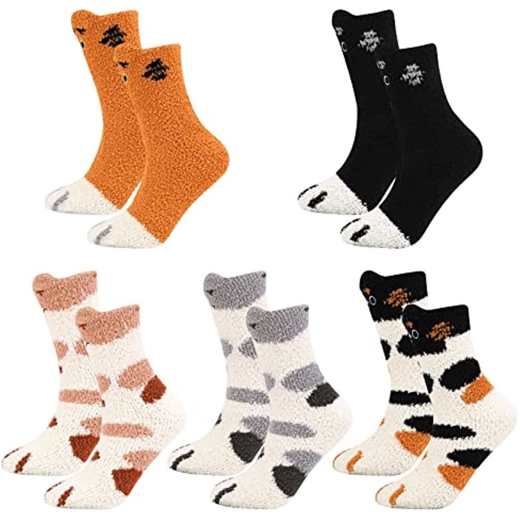 Đôi Vớ Dày Giữ Ấm Mùa Đông Thêu Hình Chân Mèo May Mắn Dễ Thương JP5