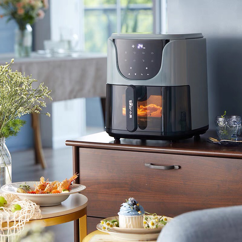 Nồi Chiên Không Dầu Bear 5 Lít cao cấp, màn hình cảm ứng công suất 1550W, có đèn