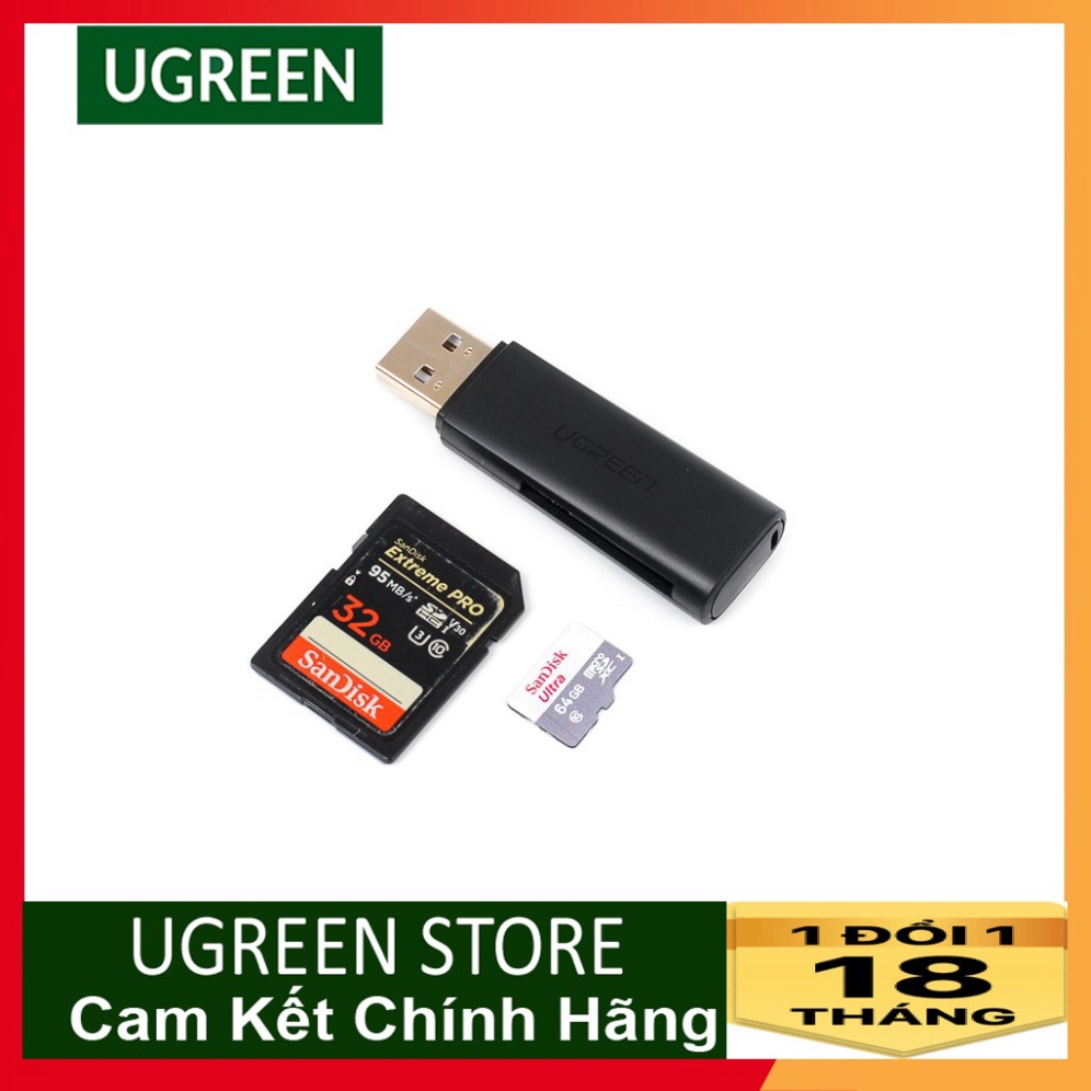 Đầu đọc thẻ SD/TF chuẩn USB 2.0 UGREEN CM264 60721 màu đen Chính hãng