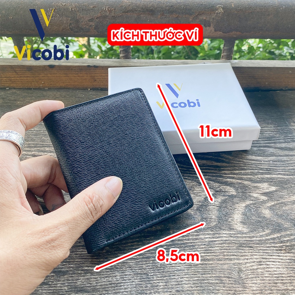 Ví mini đứng Da Bò Vicobi M5,nhỏ gọn gập đôi đựng thẻ kích thước 8,5cm x 11cm