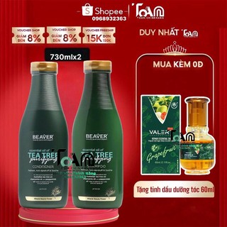 Dầu gội xả beaver trà xanh tea tree chống rụng, gầu 730ml - chính hãng