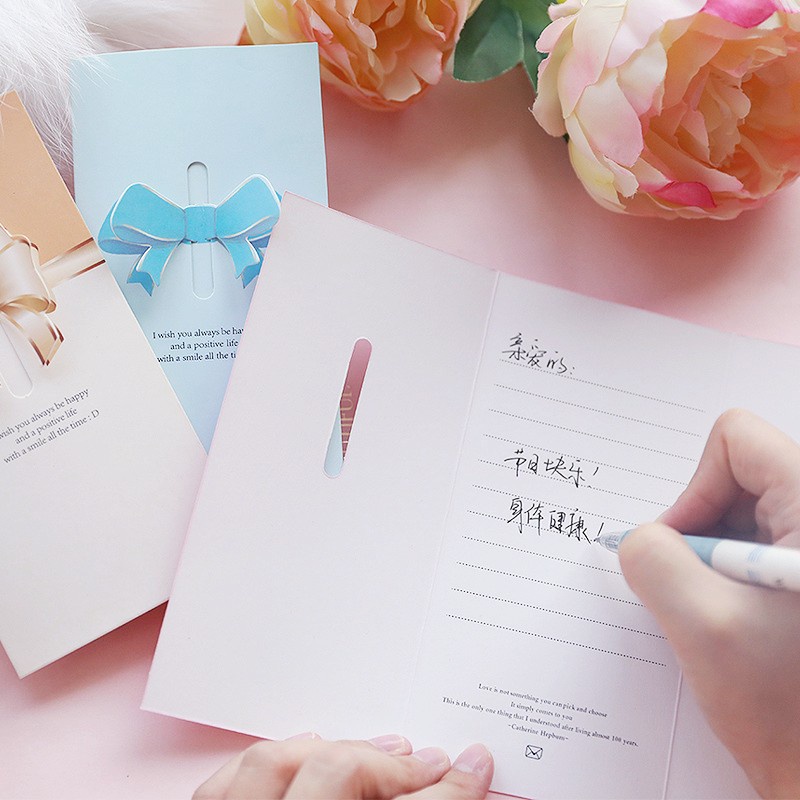 Thiệp Chúc Mừng Năm Mới / Giáng Sinh / Sinh Nhật Hình Nơ Trái Tim 3D Sáng Tạo