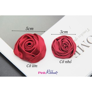 *Hoa hồng lụa cuộn cỡ nhỏ 3cm dùng làm hoa trang trí may mặc, hoa cài áo, hoa phụ liệu may mặc, phụ kiện tóc