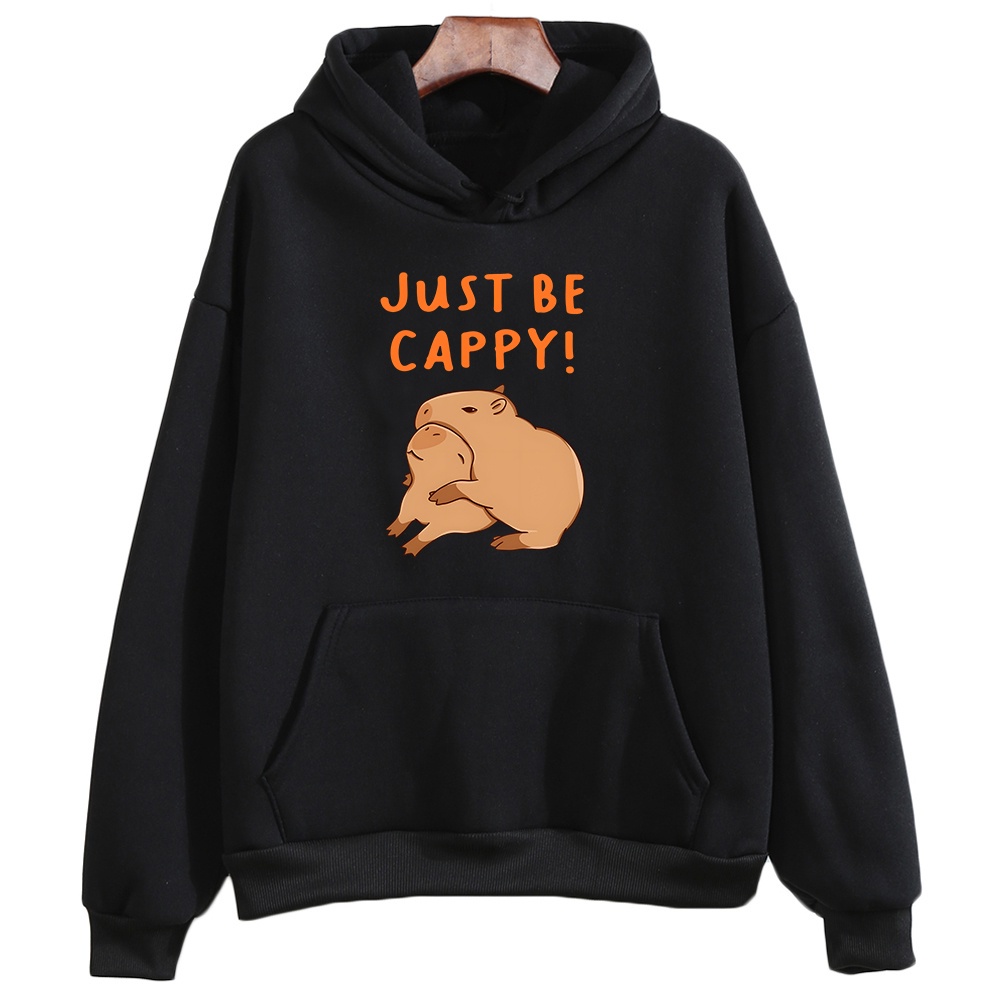 Áo Hoodie Nỉ In Chữ Capybara Just Be Cappy Phong Cách Hoạt Hình Dễ Thương Thời Trang Thu Đông Cho Nam Và Nữ