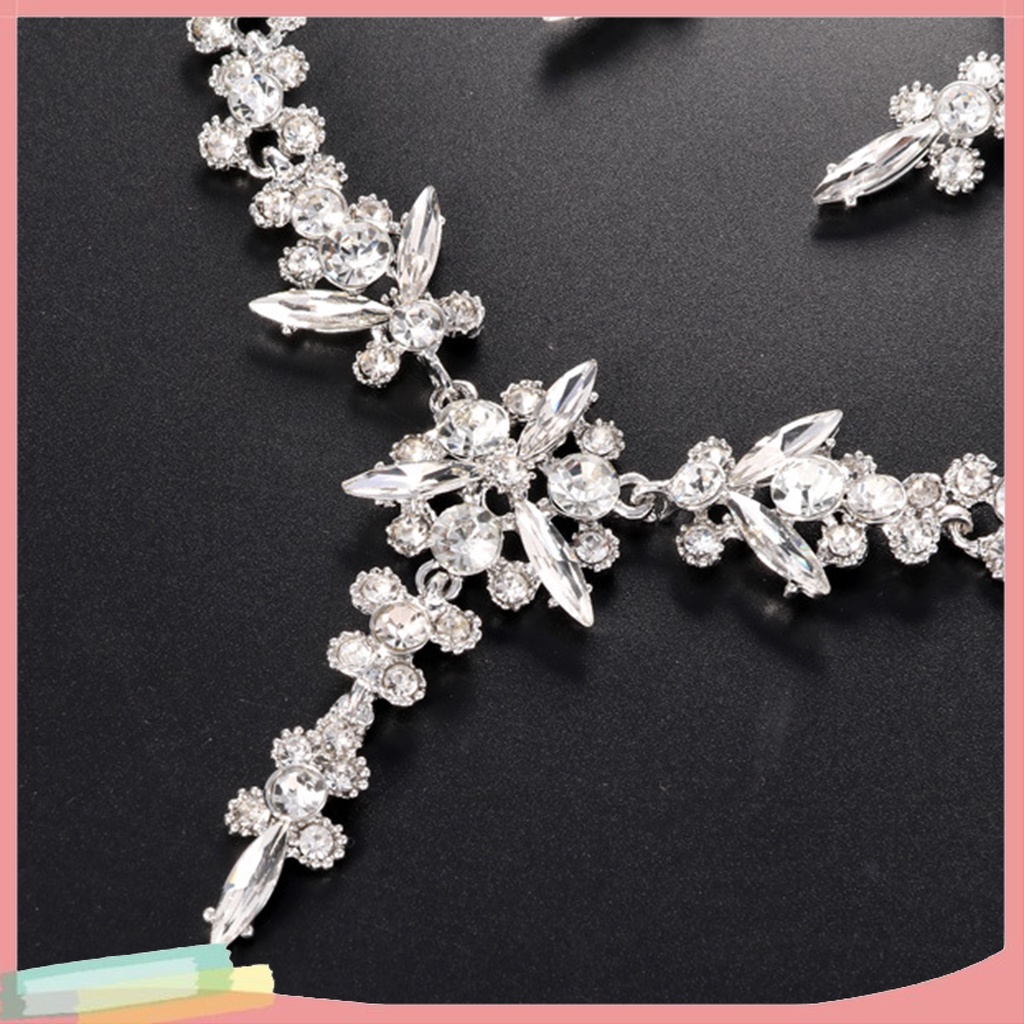 Set vòng cổ và đôi khuyên tai thiết kế sang trọng đính kim cương giả lấp lánh dành cho nữ