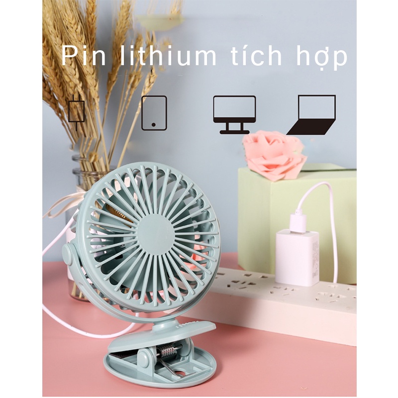Quạt Bàn / Quạt Kẹp 2 trong 1 Quạt Sạc Mini Để Bàn 2500mAh, Kẹp Đa Năng Xoay 720 Độ