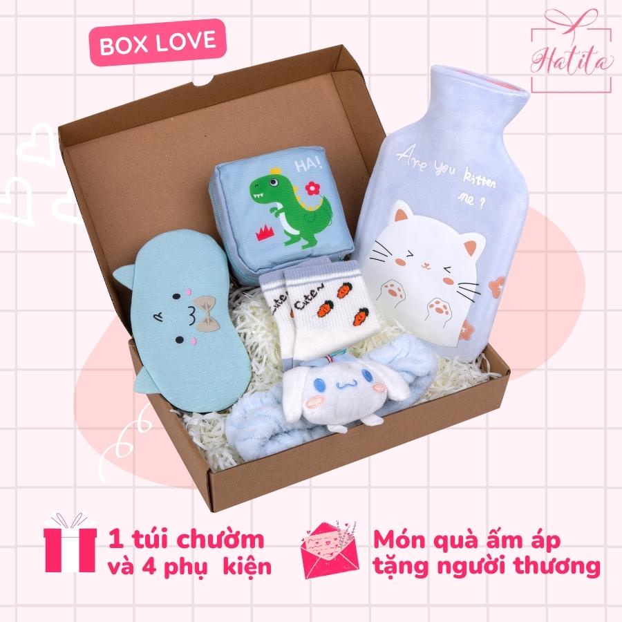 Túi chườm nóng đau bụng kinh Hatita Hello girl 1000ml sưởi ấm giữ nhiệt giảm đau bụng Quà tặng bạn gái, 20-10