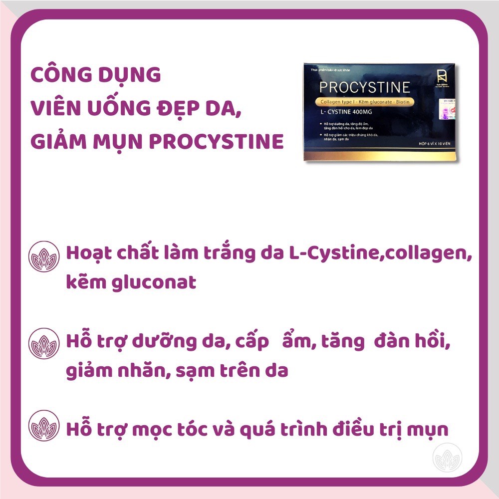 Procystine - Viên uống giảm mụn trắng da đẹp tóc Procystine 60 viên Mẫu mới