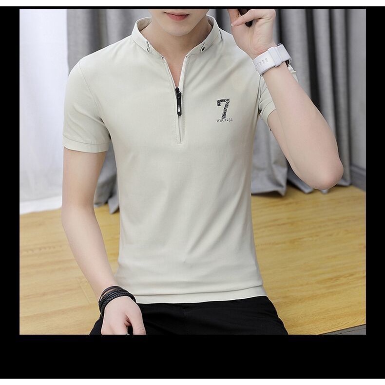 Áo polo Tay Ngắn Dáng Ôm Có Khóa Kéo Phong Cách Hàn Quốc Thời Trang Cho Nam
