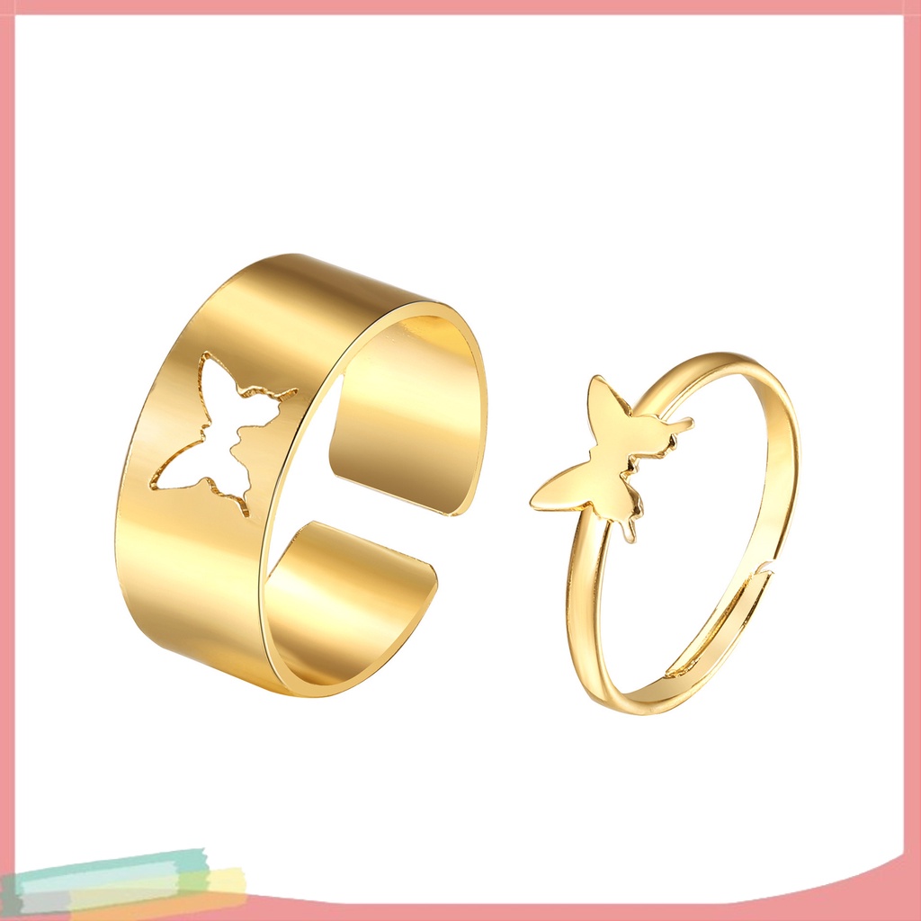 Bộ 2 nhẫn hợp kim mạ vàng / bạc trang trí hình bướm xinh xắn cho nữ