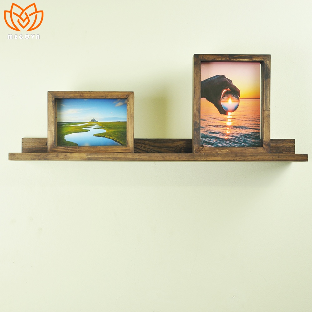 Kệ gỗ treo tường trang trí màu nâu rustic không G, kệ gắn tường trang trí để đồ lưu niệm, sách