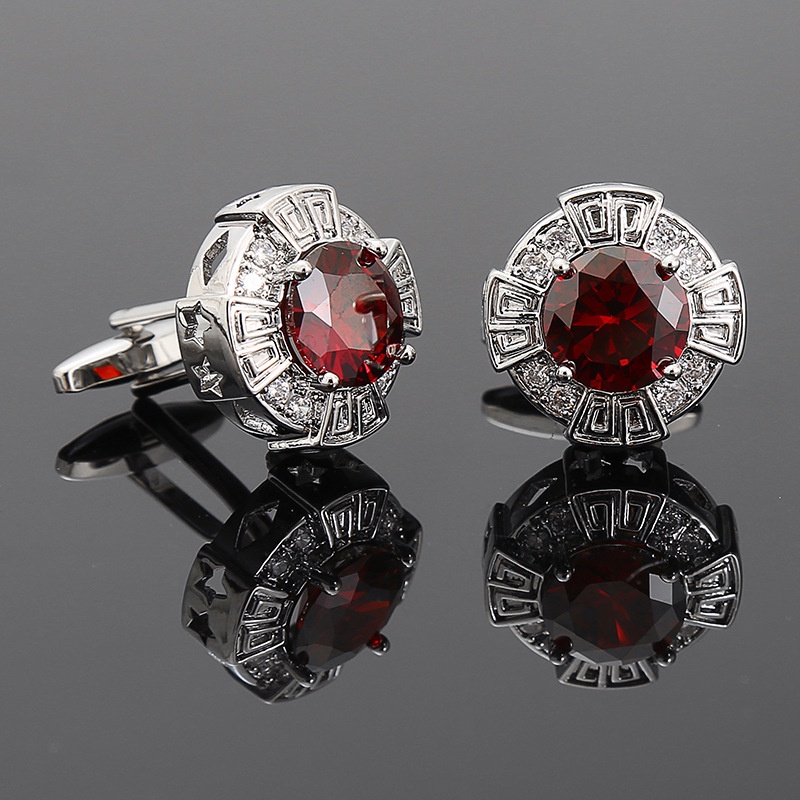 Khuy Măng Sét Tròn Đính Đá Zircon Kiểu Anh Sang Trọng Cho Nam