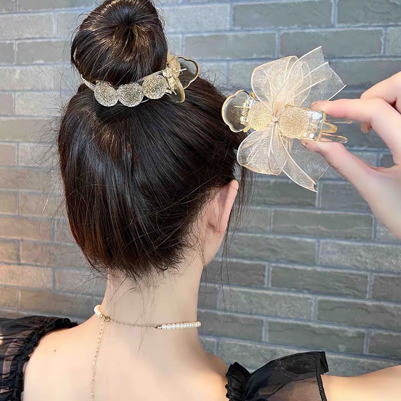 Kẹp càng cua nơ ren đính hạt nhựa arcylic siêu xinh, dễ thương