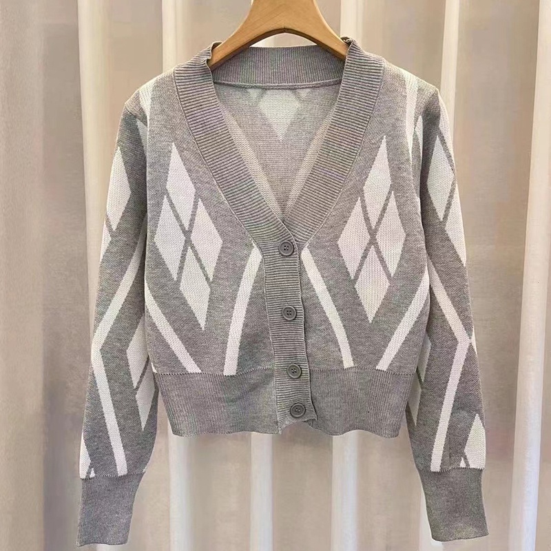 IELGY Áo Khoác cardigan Dệt Kim Họa Tiết Kẻ Sọc Màu Sắc Tương Phản Phong Cách Hàn Quốc Cho Nữ