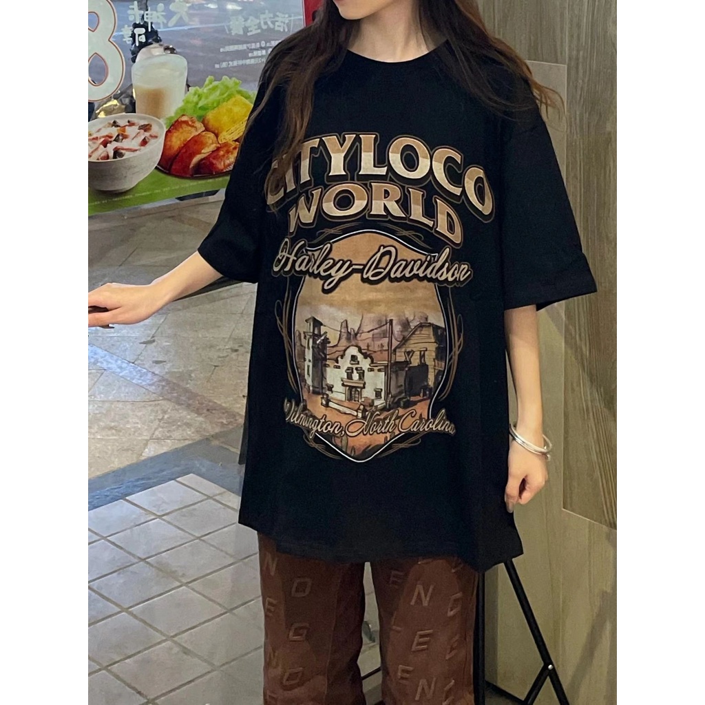 FOCUS Áo thun tay lỡ unisex vintage áo phông đen form rộng nam nữ ulzzang 100%cotton