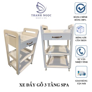 Xe đẩy spa gỗ 3 tầng siêu bền, dùng trong spa, thẩm mỹ viện
