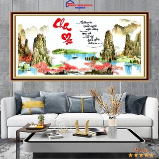 Tranh đính đá cha mẹ 1m25 x 60cm