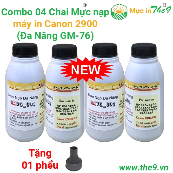 COMBO 5/ 4/ 3/ 2/ 1 CHAI mực nạp máy in Canon 2900  đa năng siêu đậm nét đẹp cho máy in Canon 3300, .Hp1020