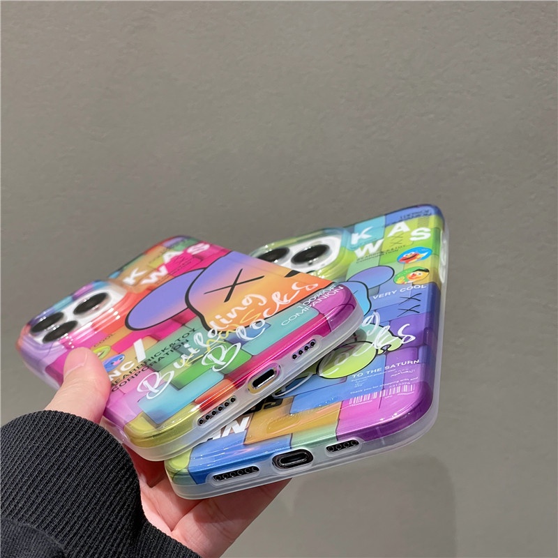 Ốp Điện Thoại Hình Gấu kaws Màu gradient Cho iphone 15 14 13 12 11 pro max iphone11