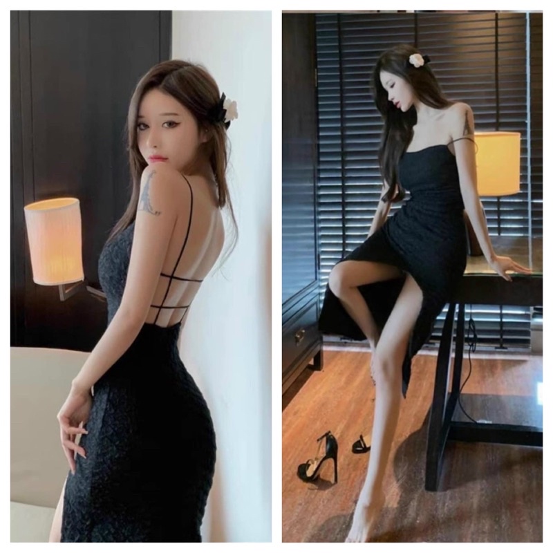 ĐẦM ĐŨI XỐP TK ĐAN DÂY HỞ LƯNG SEXY FORM ĐẸP HÀNG QC( CÓ MÚT NGỰC)