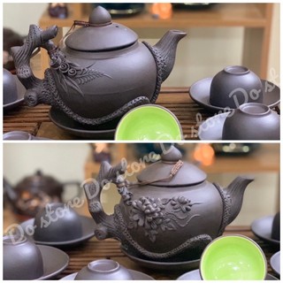Bộ ấm chén hoa Phù dung, hoa Tùng hoa đắp nổi hàng chuẩn LOẠI 1 Bát Tràng, nhận in logo trên ấm chén