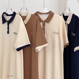 Đầm thun polo viền thêu chữ PEAR dáng suông sẻ 2 bên nhiều màu Pumi