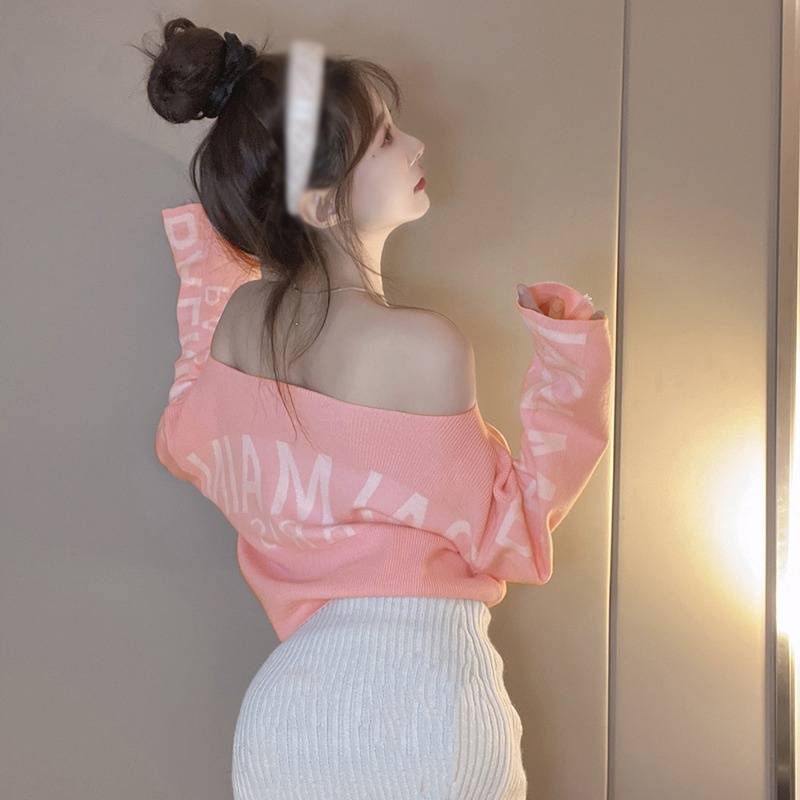 Áo Sweater Dệt Kim Dáng Rộng In Chữ Phong Cách Hàn Quốc Cho Nữ